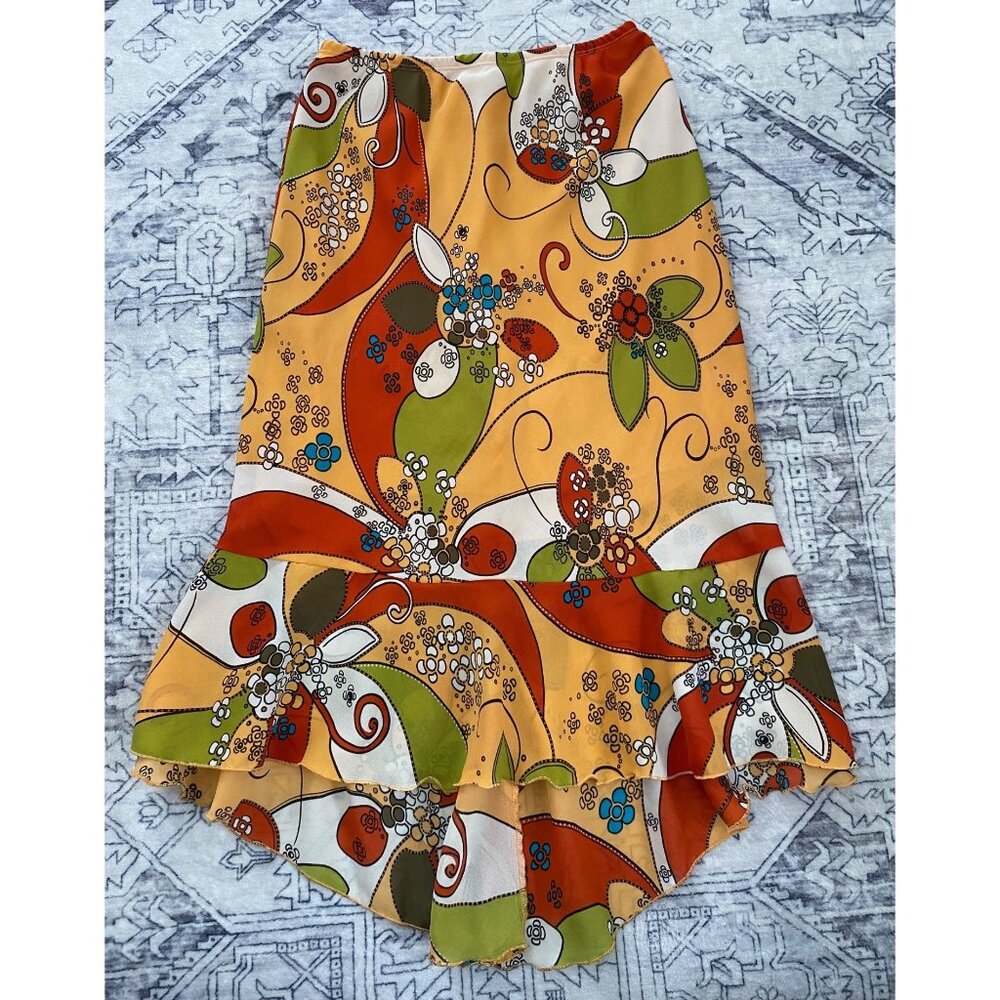 Giorgio Fiorlini Small Floral A-Line Skirt Retro Vintage Pull On Elastic Waist